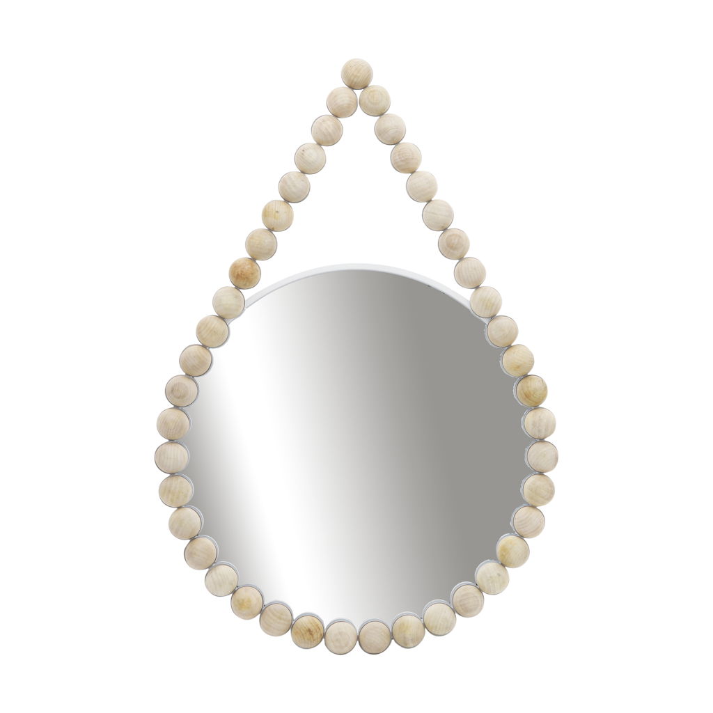 Wood Beaded Mirror 36" - White