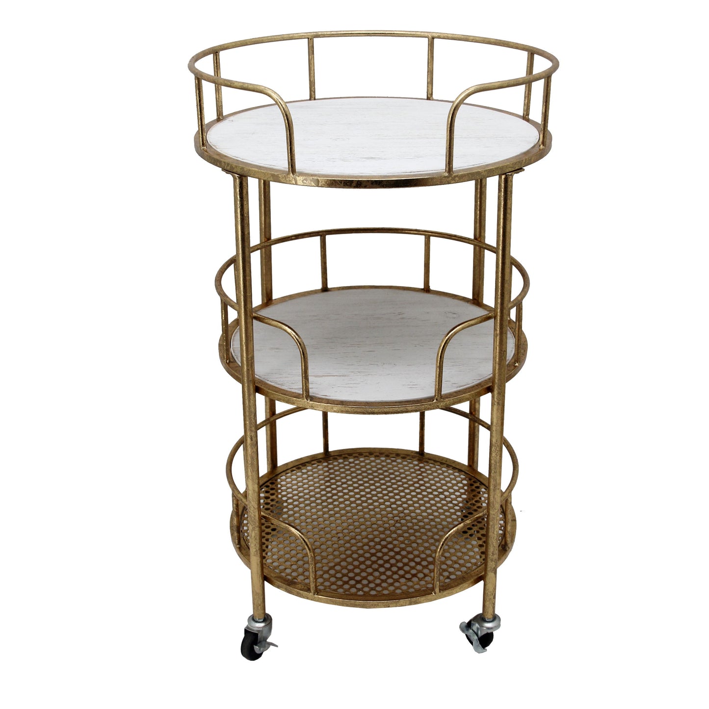 Metal 3-Tier Round Bar Cart - White / Gold