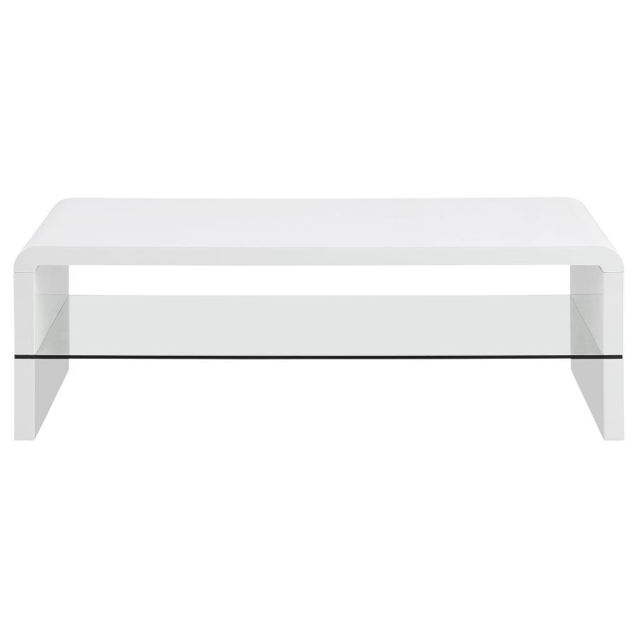 Airell - Rectangular Coffee Table With Glass Shelf - White