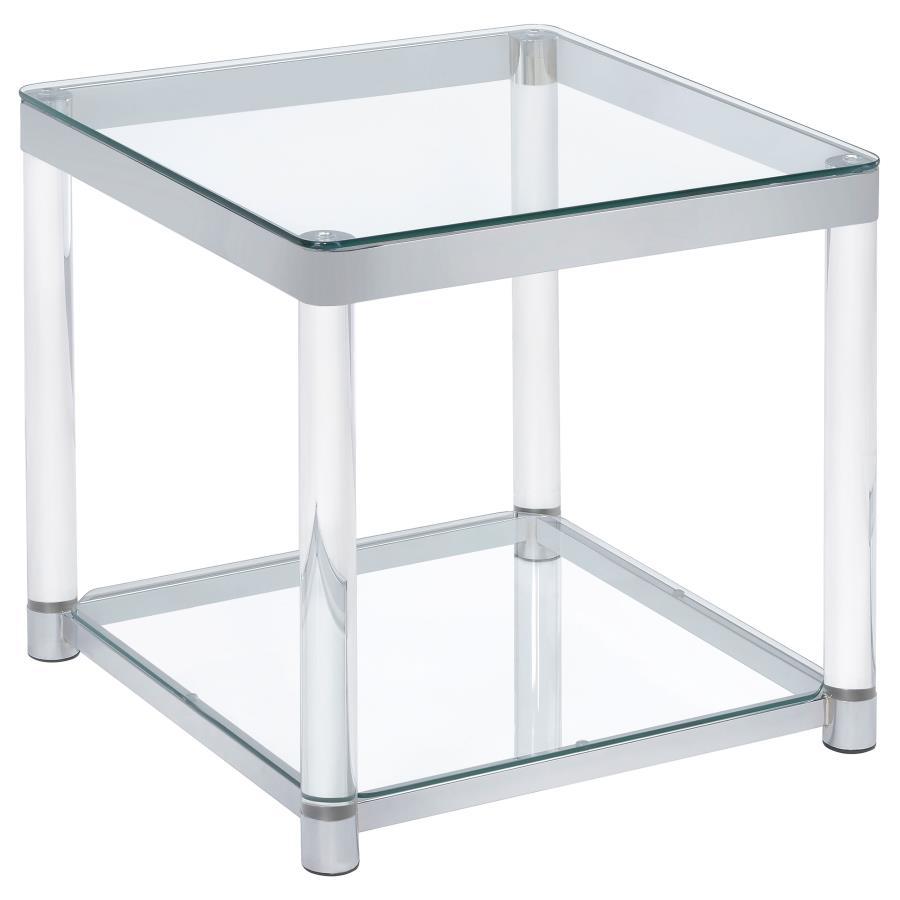 Anne - Claude End Table With Lower Shelf Chrome And - Clear