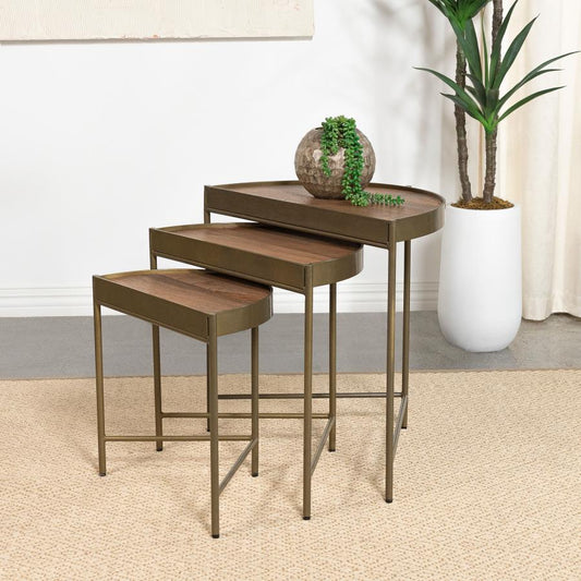 3 Pieces Nesting Tables - Brown / Gold