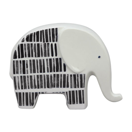 Ceramic 7" Elephant Trunk Down - Black/White