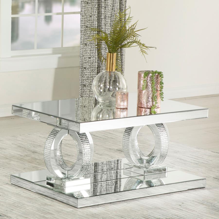 Breena - Coffee Table Dual Rings Base - Pearl Silver