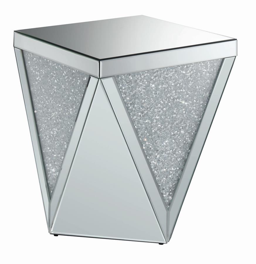 Gunilla - Square End Table With Triangle Detailing - Pearl Silver