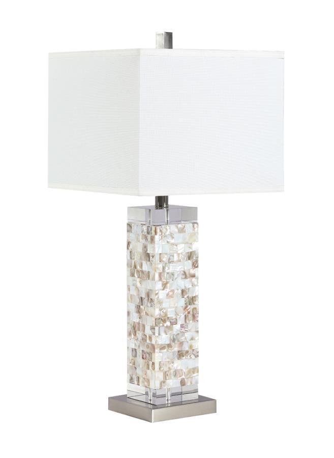 Capiz - Square Shade Table Lamp With Crystal Base - White