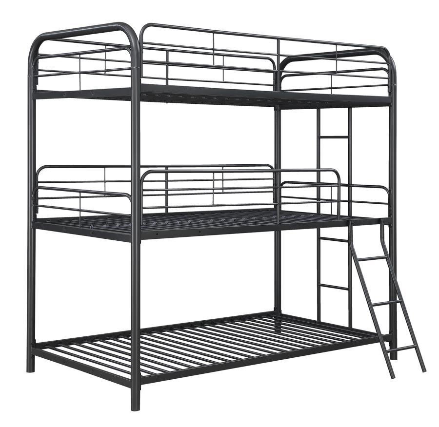 Garner - Triple Twin Bunk Bed With Ladder - Gray