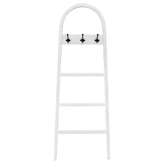 Wooden Decorative Ladder With Hooks 68" - White