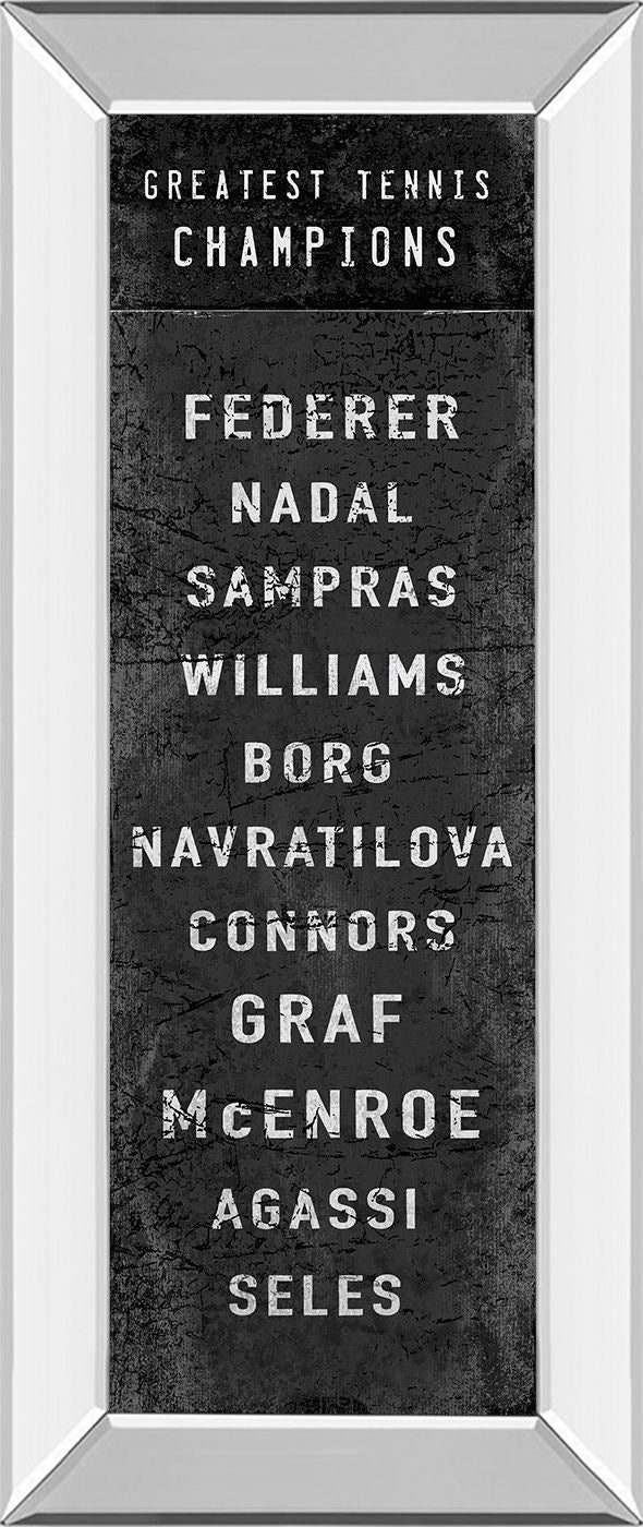 The Greatest Tennis Champions By The Vintage Collection - Mirror Framed Print Wall Art - Dark Brown