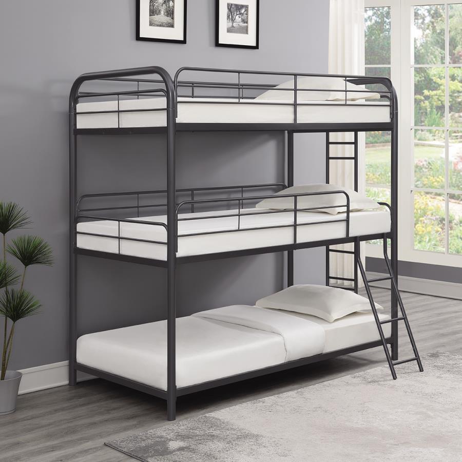 Garner - Triple Twin Bunk Bed With Ladder - Gray