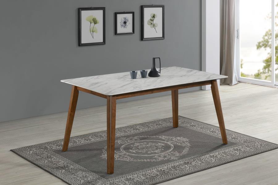 Everett - Faux Marble Top Dining Table - White