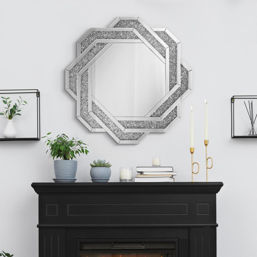 Mikayla - Round Accent Mirror - Pearl Silver