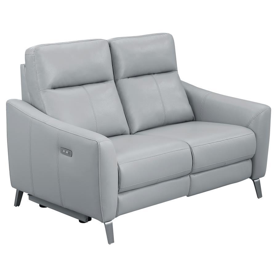 Derek - Power Loveseat - Pearl Silver