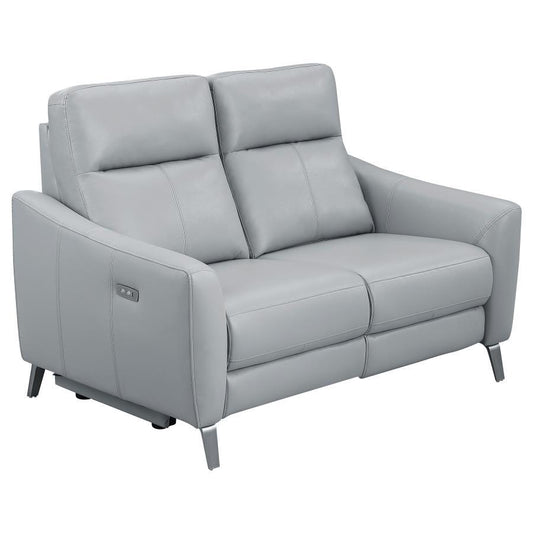 Derek - Power Loveseat - Pearl Silver