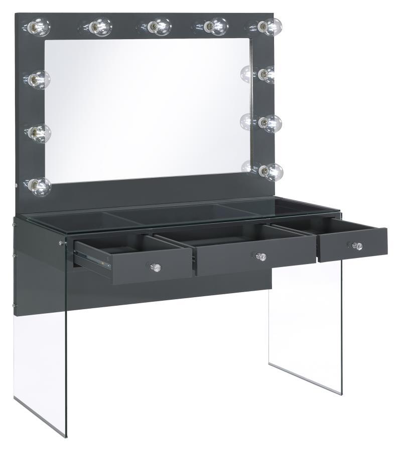 Afshan - 3-Drawer Vanity Desk With Lighting Mirror - Gray