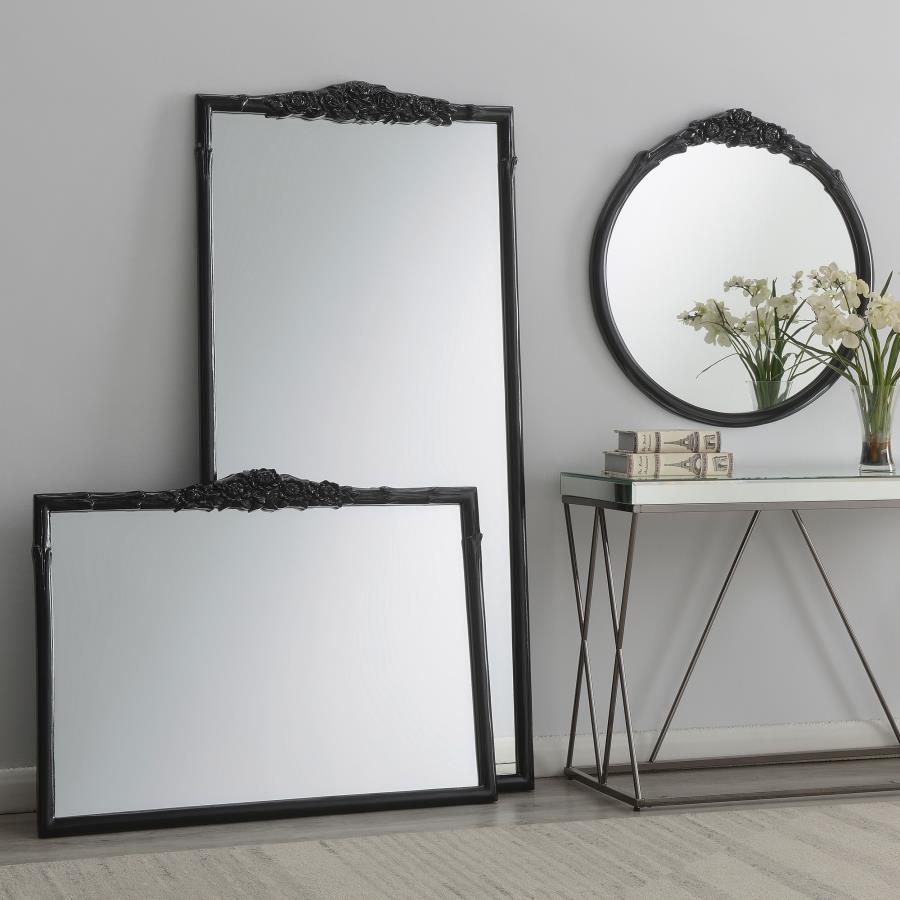 Sylvie - Rectangular Floor Mirror - Metal Frame - Black