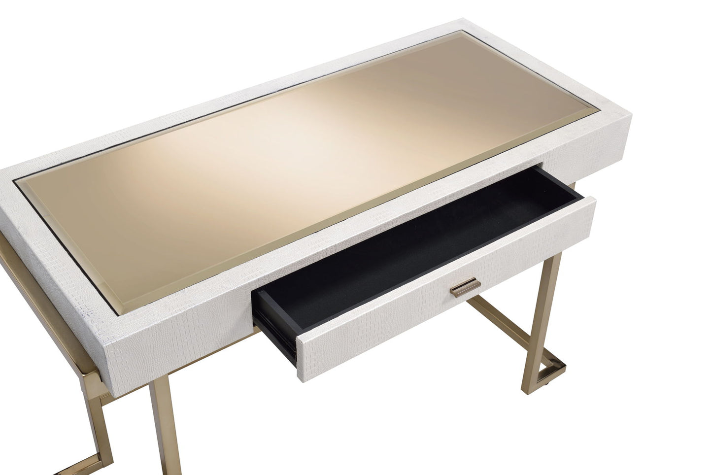 Boice - Vanity Desk - White PU & Champagne Finish