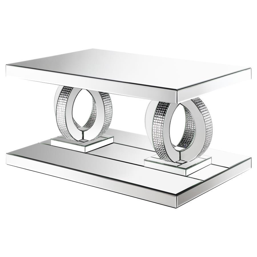 Breena - Coffee Table Dual Rings Base - Pearl Silver