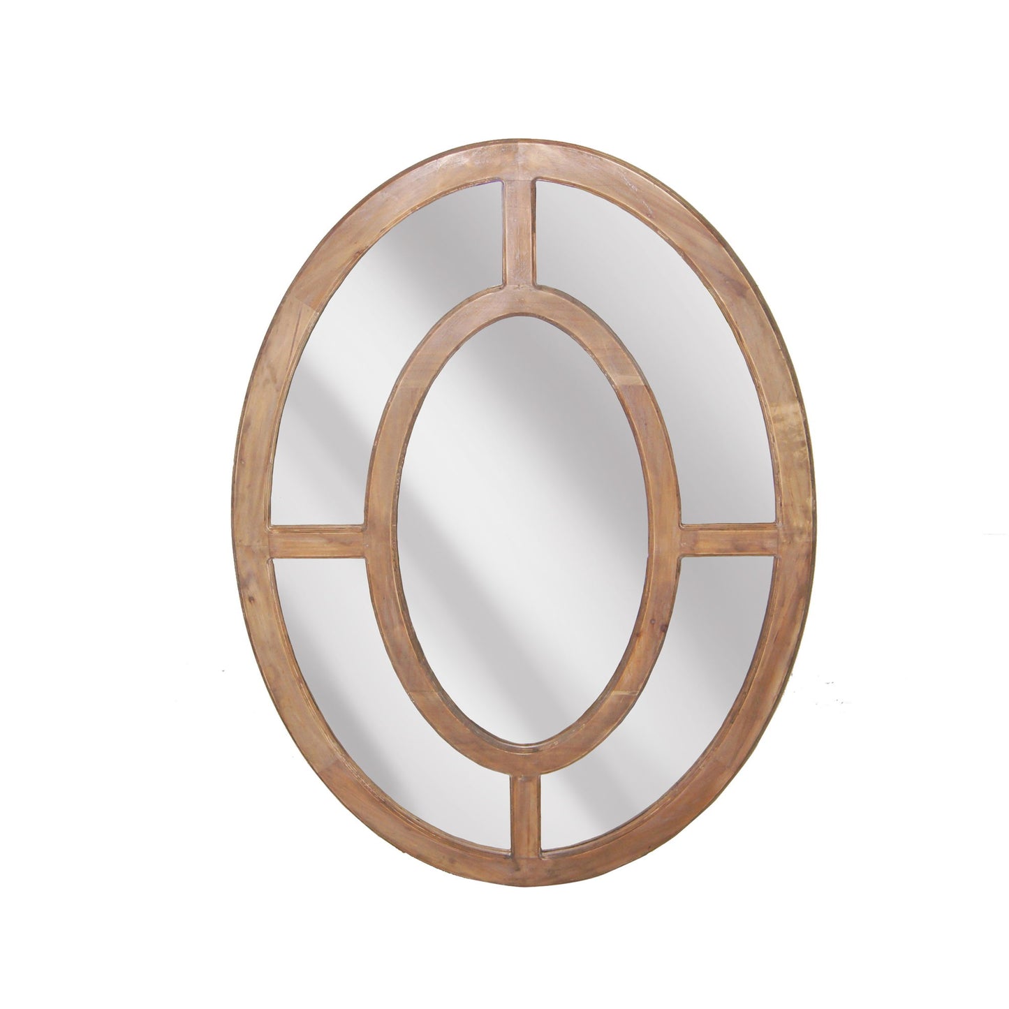 Oval Wood Framed Mirror - Light Brown