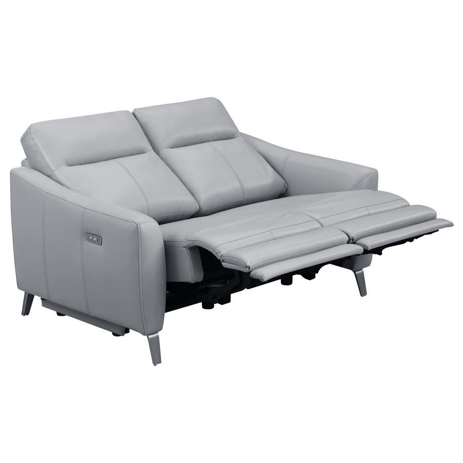 Derek - Power Loveseat - Pearl Silver