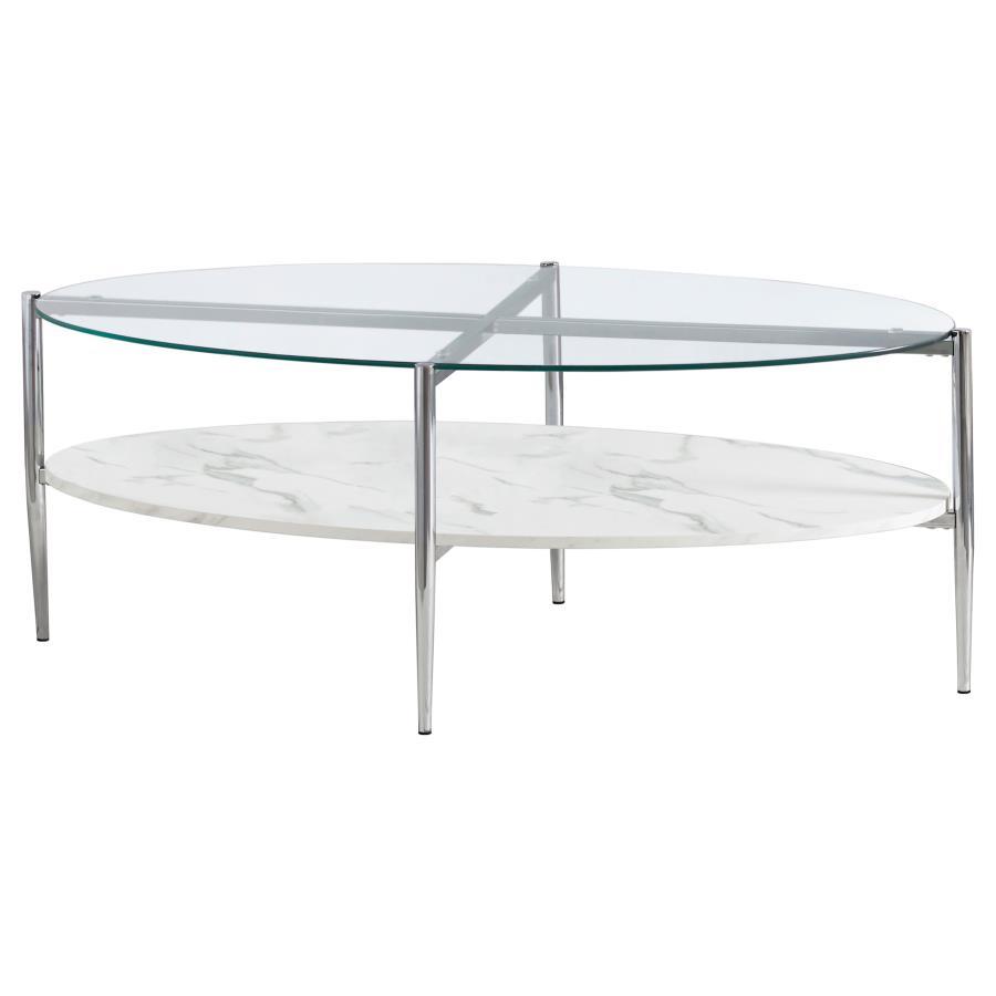 Cadee - Round Glass Top Coffee Table - White