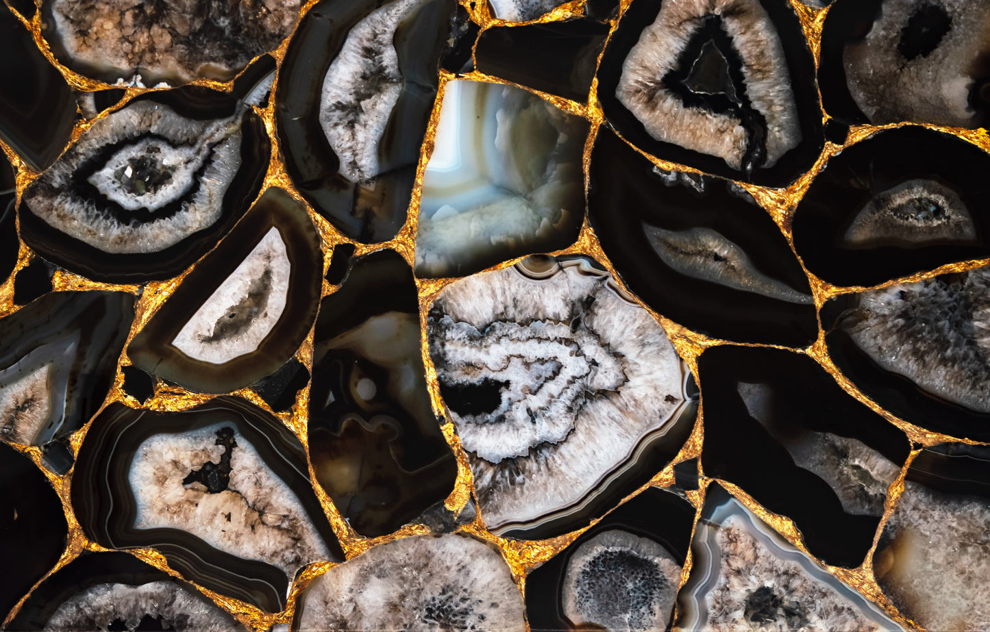 Black gold agate stone tempered glass wall art