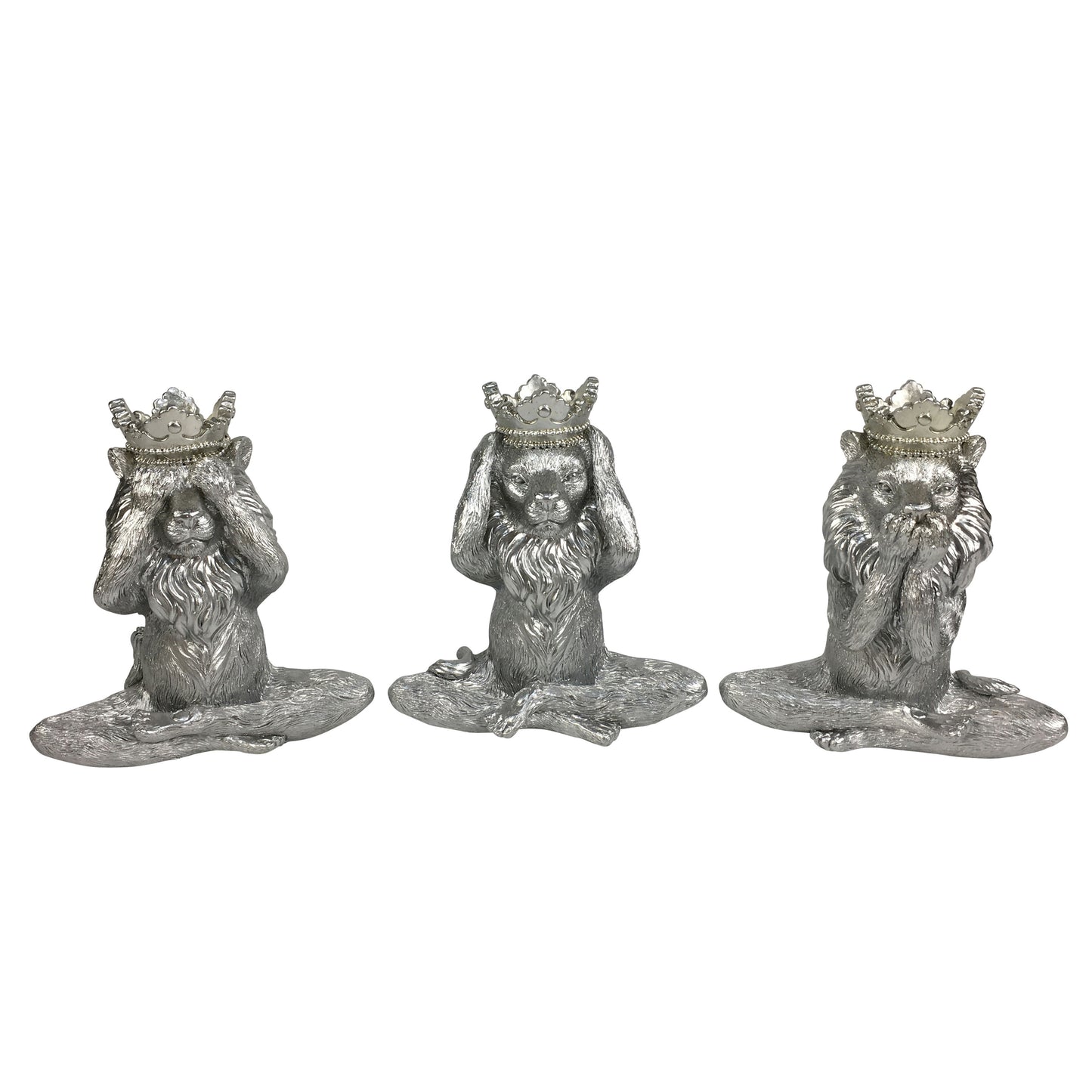 Resin Yoga Lion Set 6" (Set of 3) - Silver