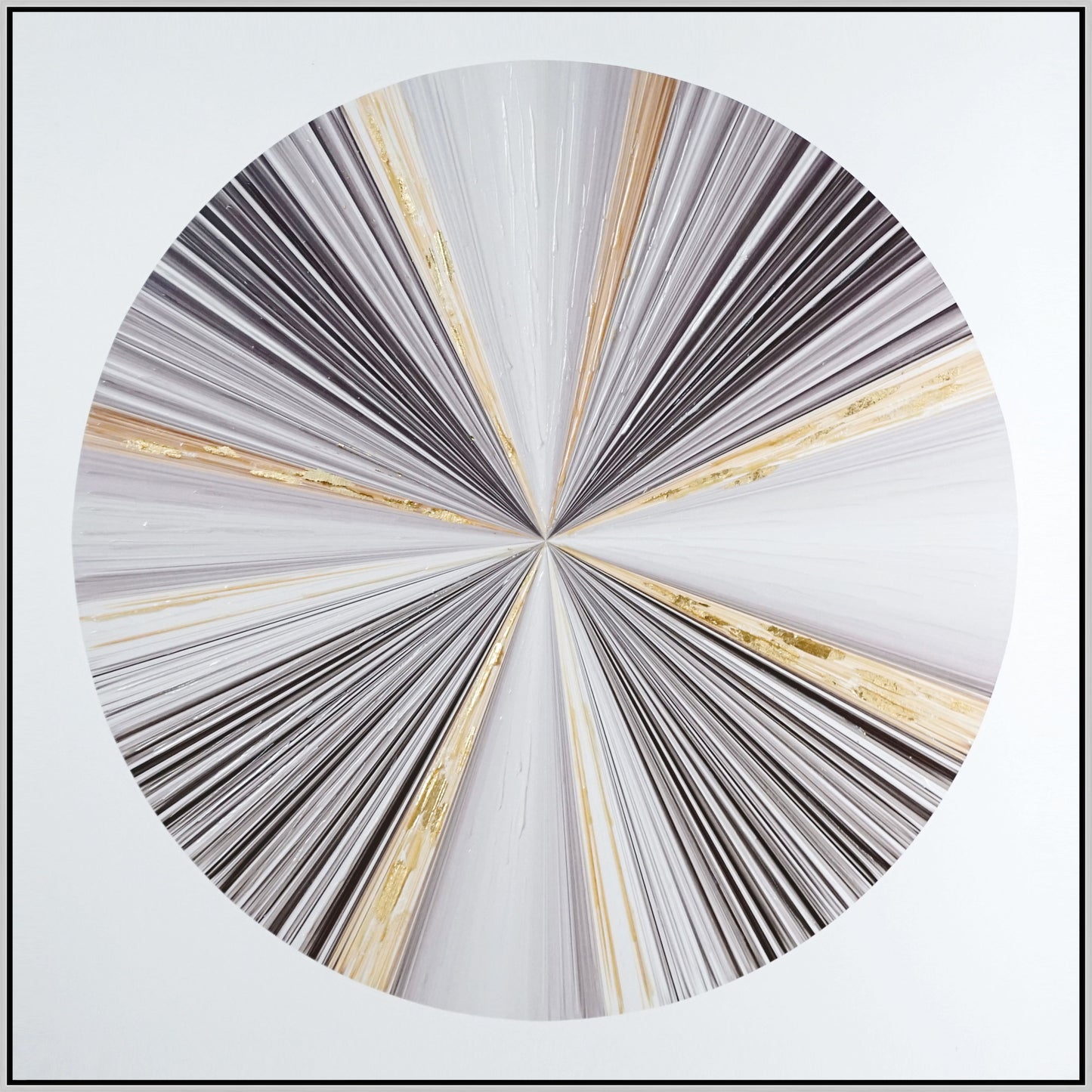 Hand Painted Textured Canvas With Foil In Frame Circle In Silver 39 x 39