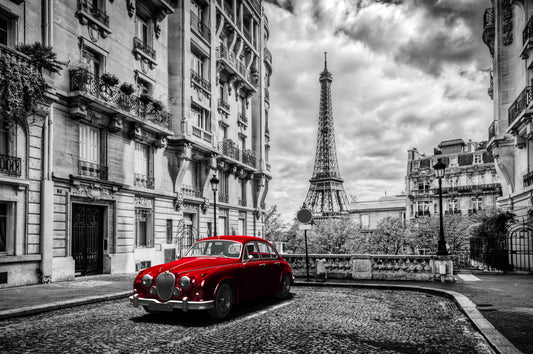 Framed - Red Car In Paris