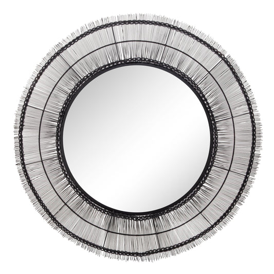 Round Wire Wall Art With Mirror 43" - Black