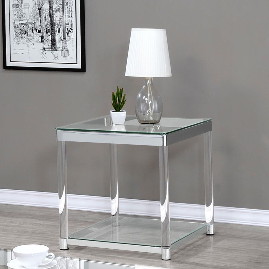 Anne - Claude End Table With Lower Shelf Chrome And - Clear