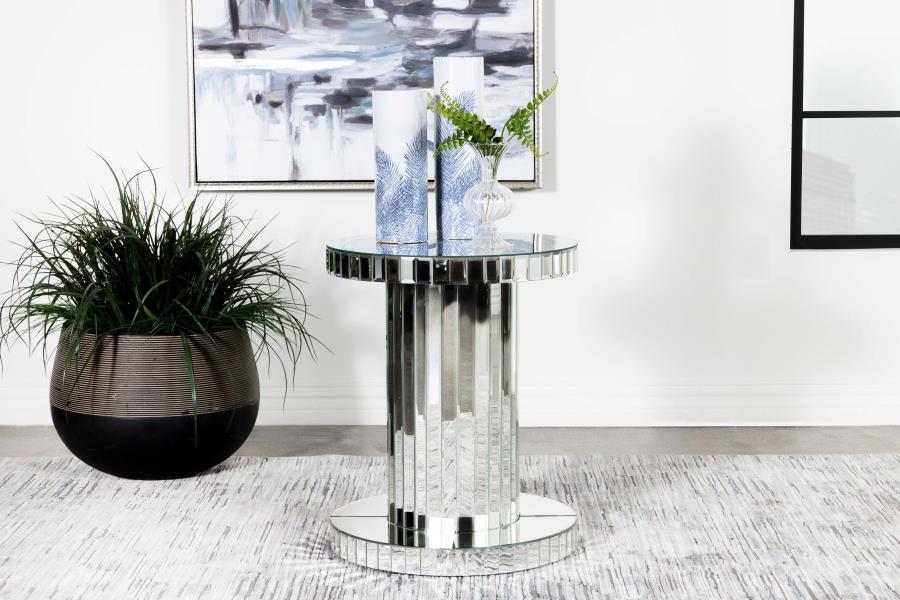 Dorielle - Crystal Inlay Round Top Accent Table Mirror