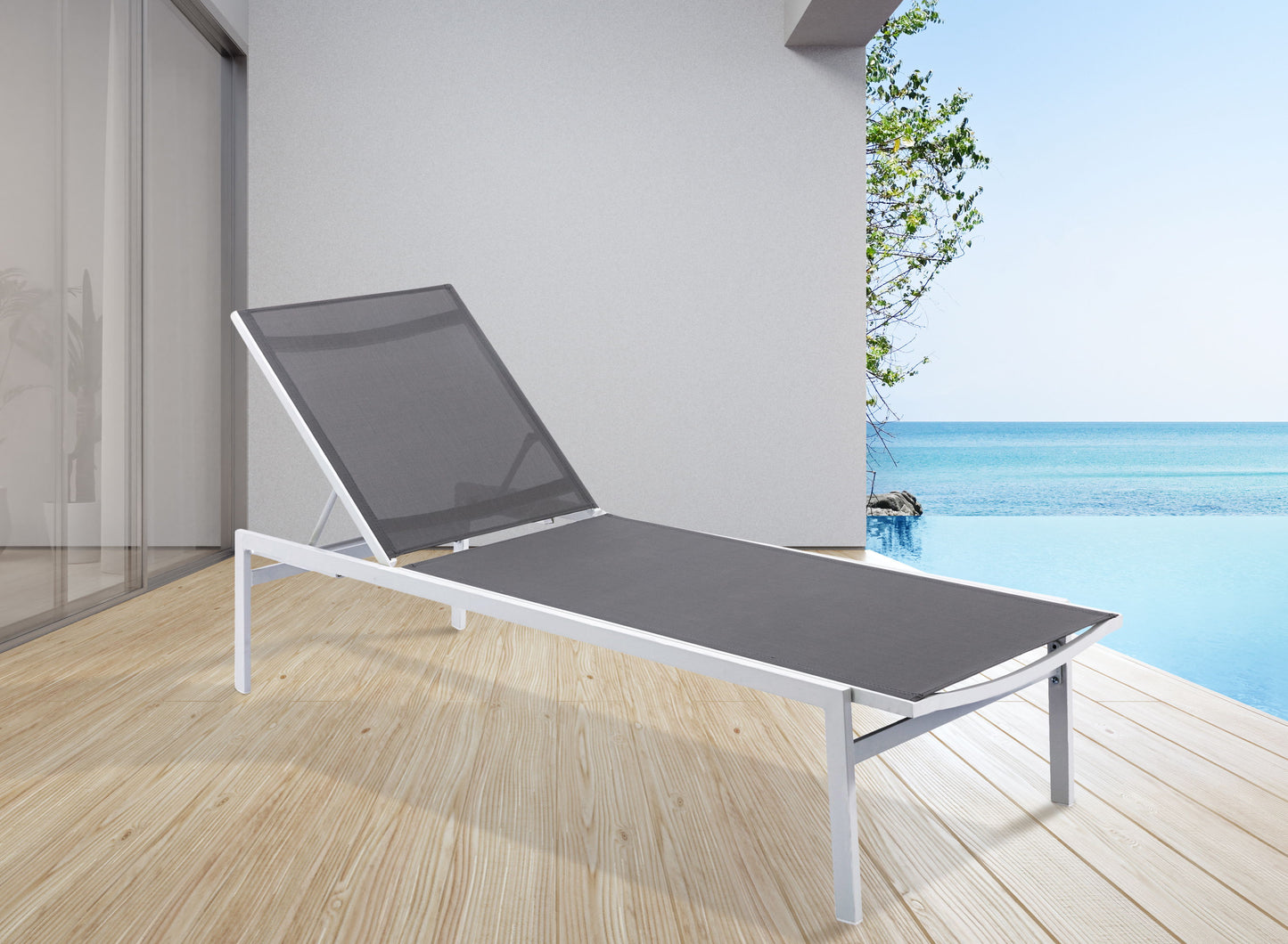 Santorini - Outdoor Patio Chaise Lounge Chair with Chrome Base