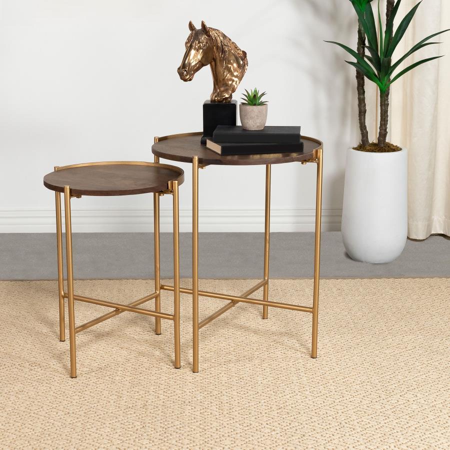 2 Pieces Nesting Tables - Dark Brown / Gold