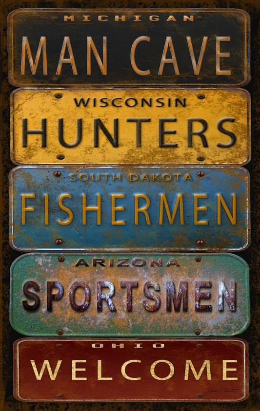 Framed - License Plate Man Cave By Jean Plout