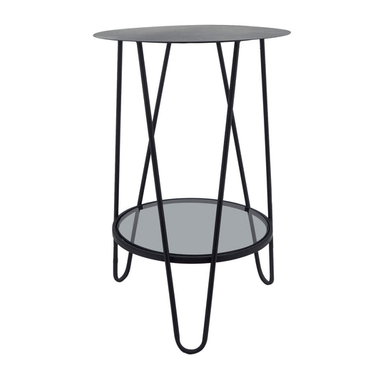 Metal 2-Layered Side Table Glass Bottom 23" - Black