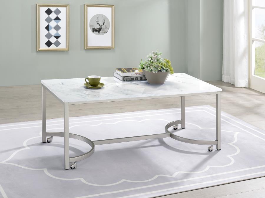 Leona - Coffee Table With Casters - White