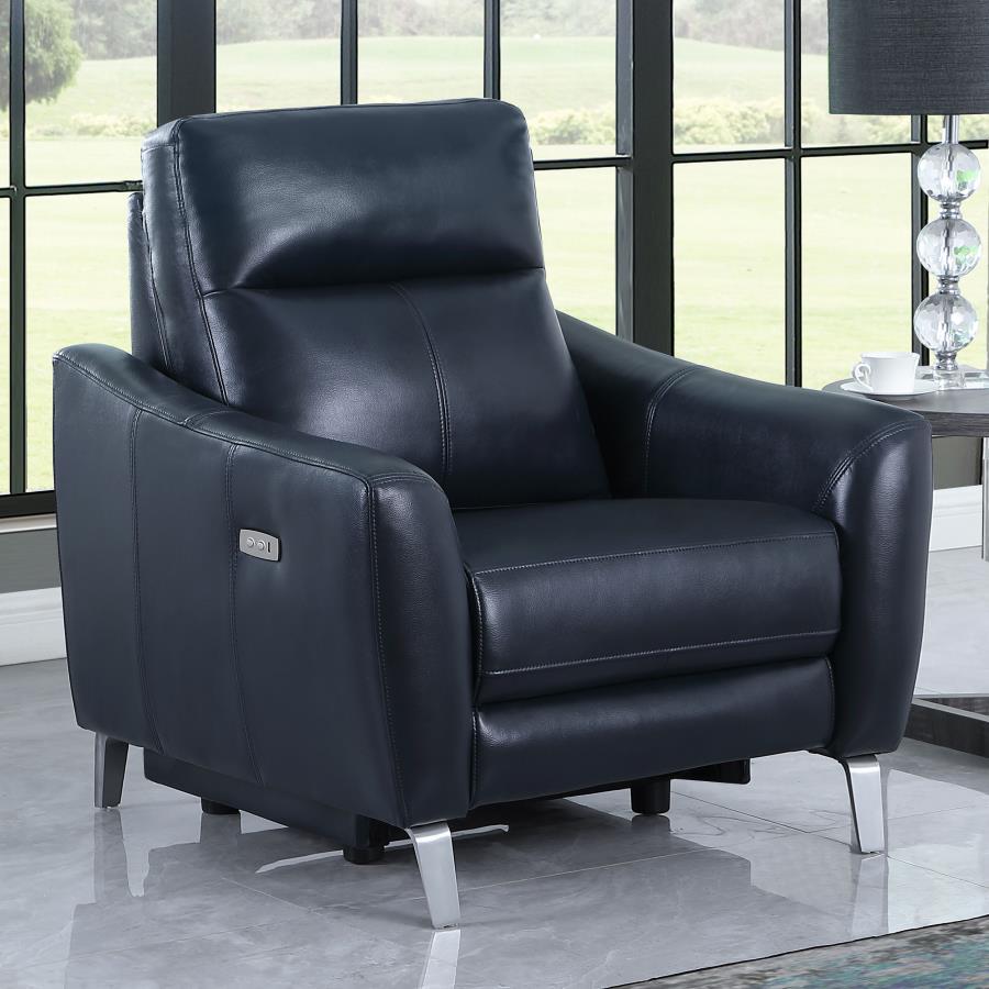 Derek - Power Recliner - Leather Match - Blue