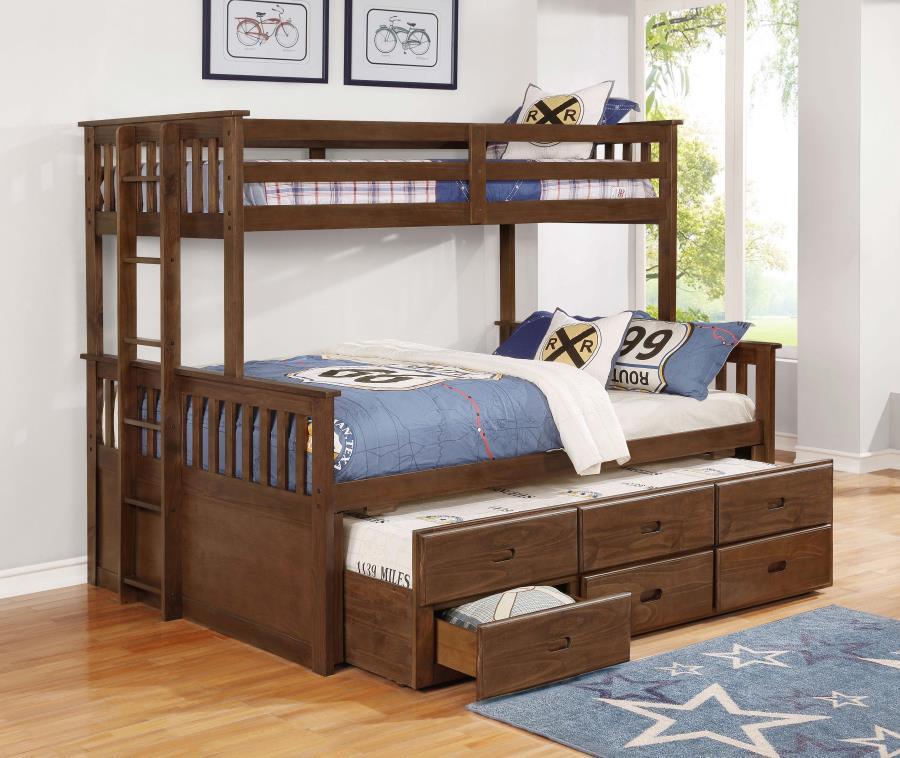 Atkin - Twin Extra Long Over Queen 3-Drawer Bunk Bed - Brown