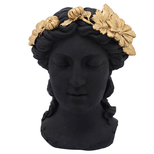 Resin 16" Daisies Lady Head Statue - Black / Gold