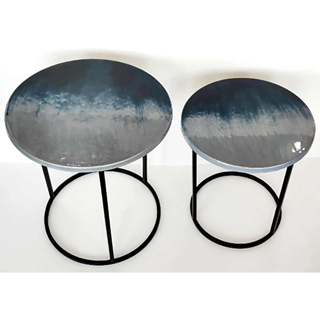 Round Side Tables (Set of 2) - Ombre Blue