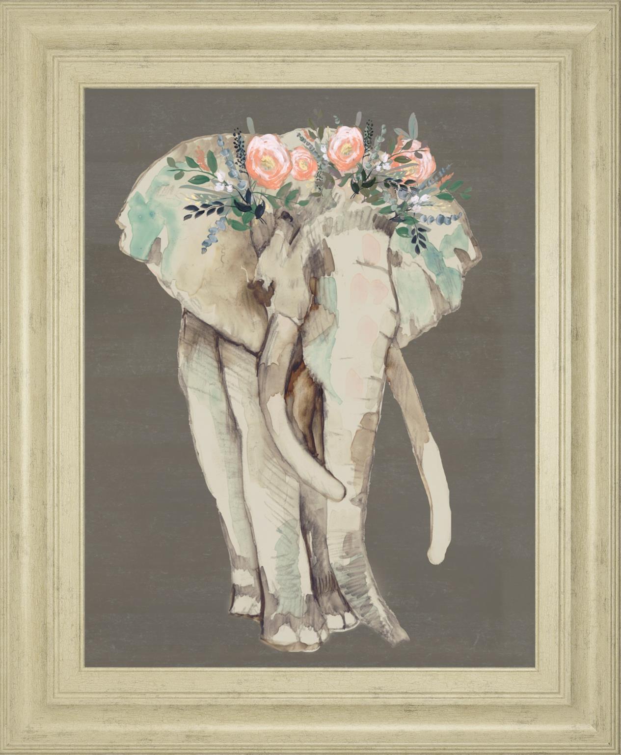 Flower Crown Elephant I By Jennifer Goldberger 22x26 - Beige