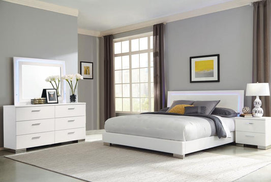 Felicity 4-piece Queen Bedroom Set with LED Headboard Glossy White