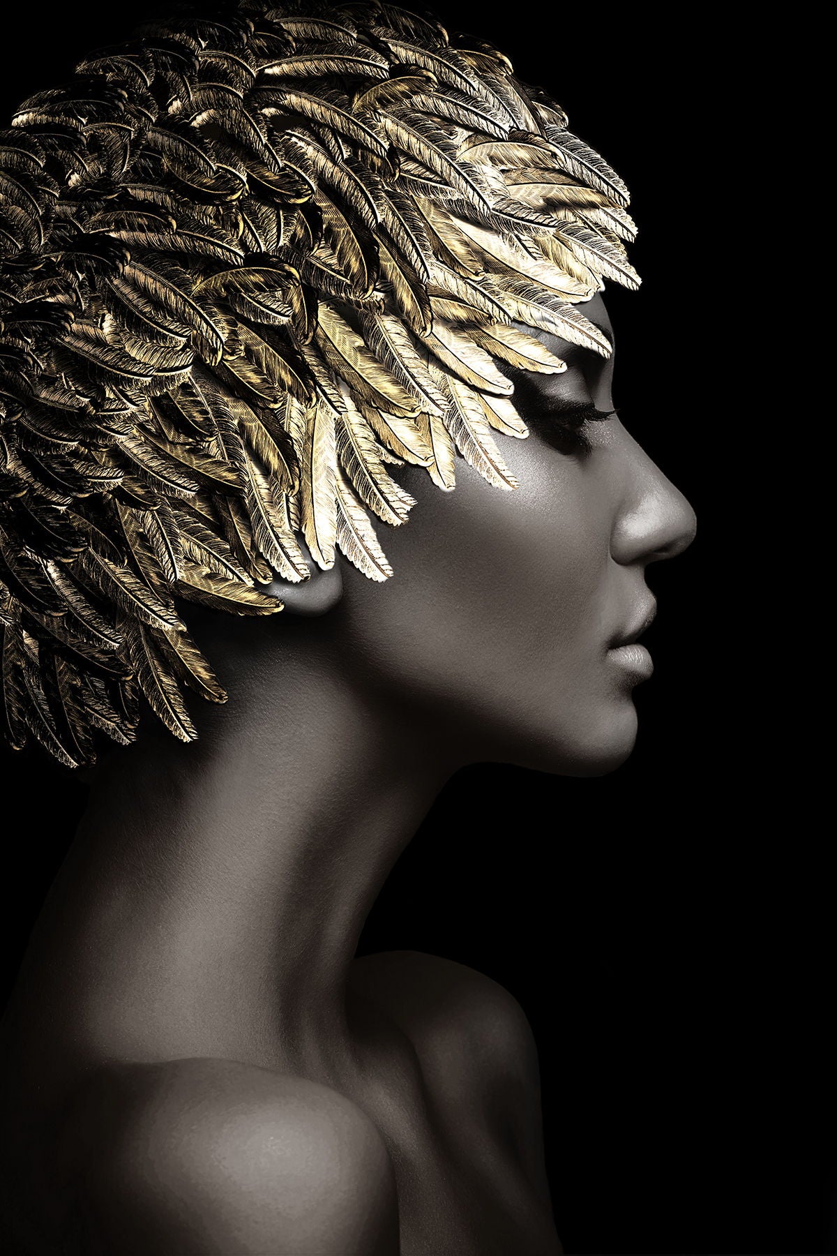 Temp Glass With Foil - Woman Gold Leaves