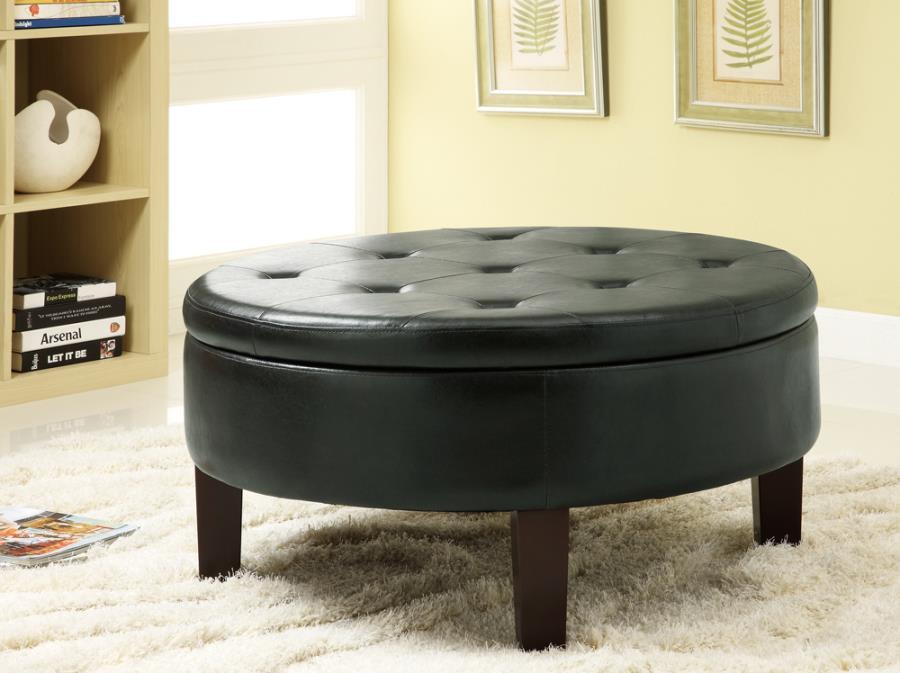 Reginald - Round Tufted Upholstered Storage Ottoman - Black