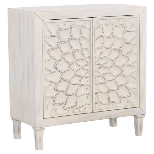 Clarkia - Accent Cabinet With Floral Carved Door - Beige