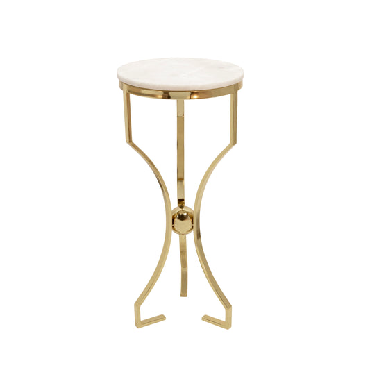 Metal / Marble Hourglass Shaped Legs Table - Gold