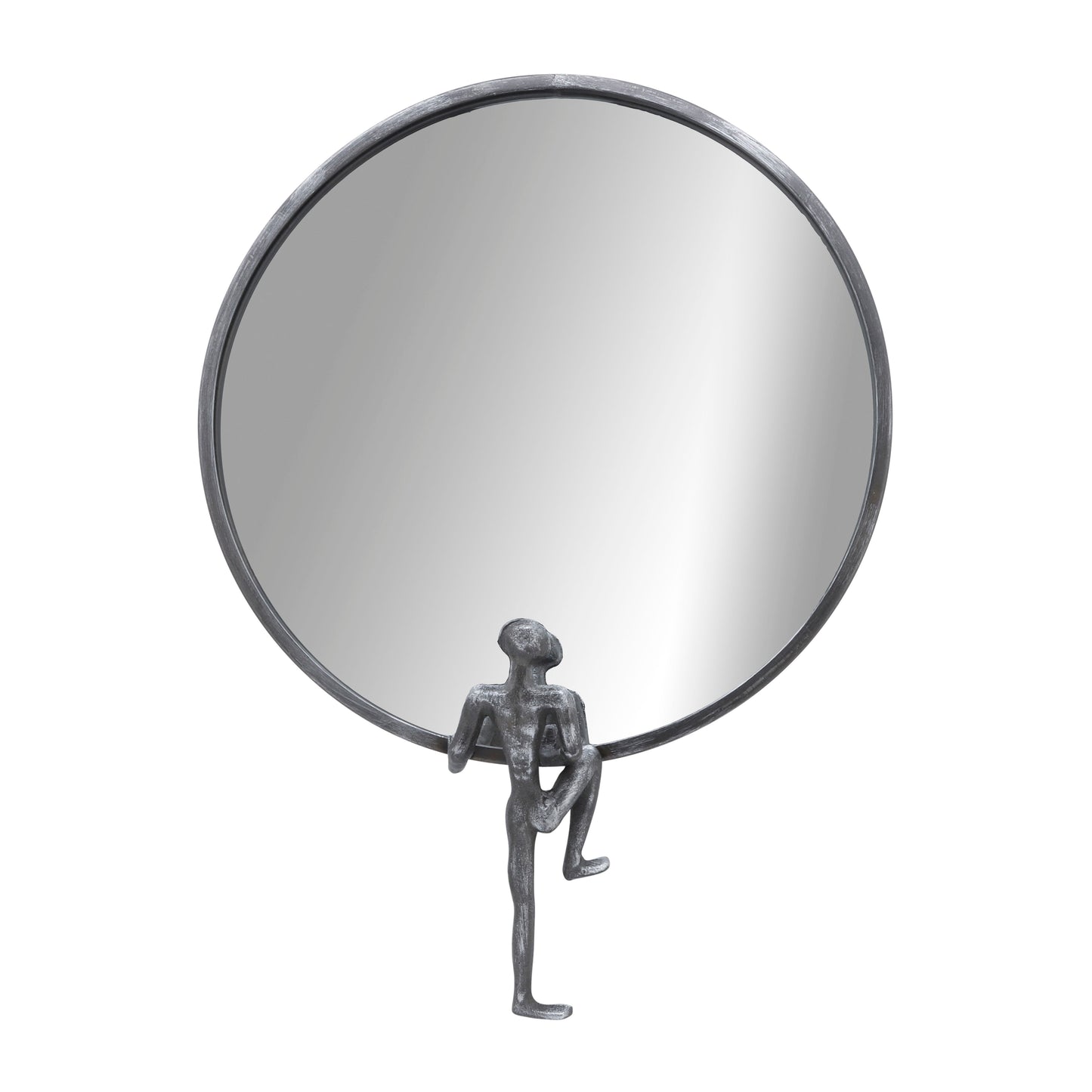 Metal 24" Mirror With Man Deco - Black