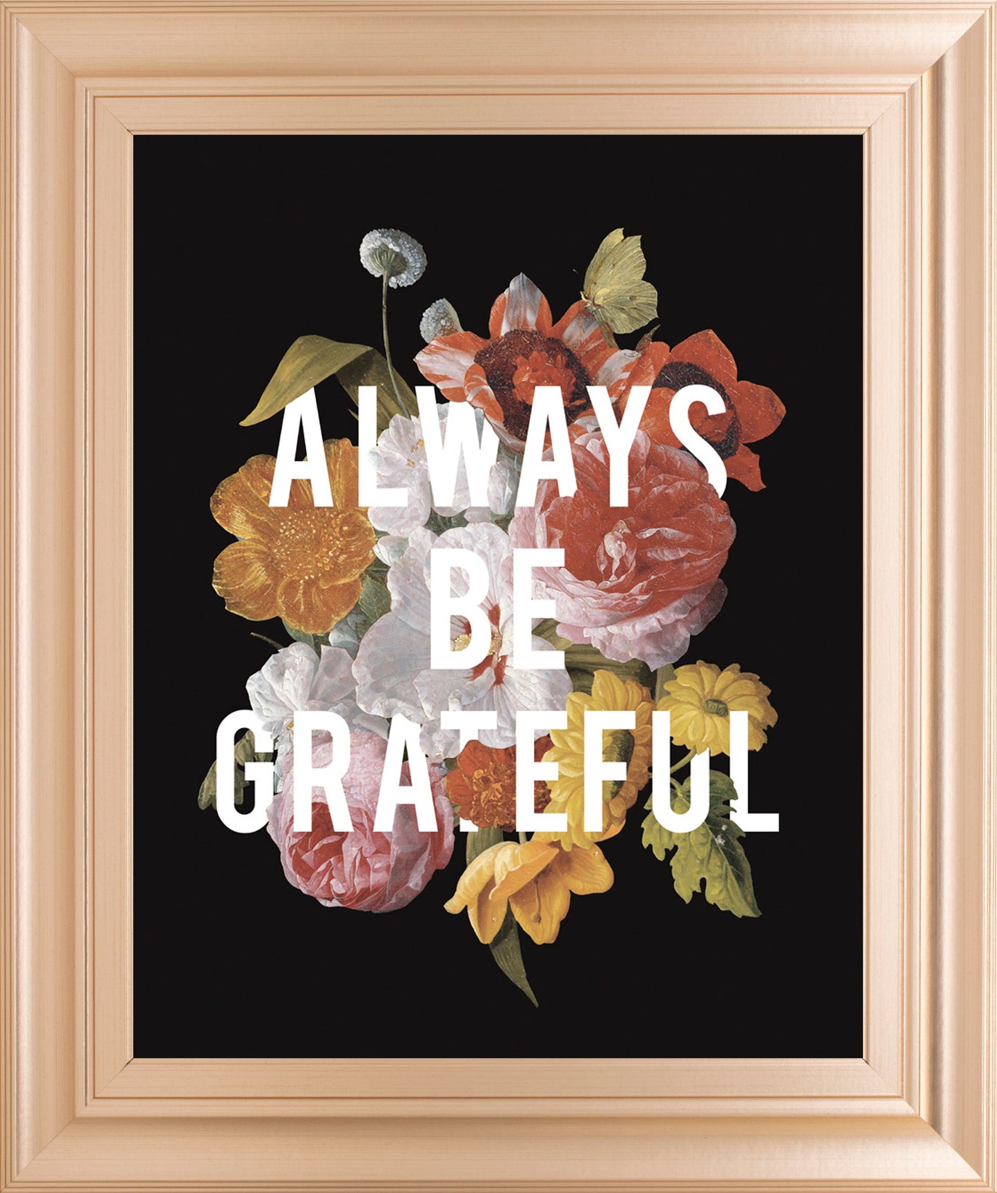 Floral Sentiment I Black By Wild Apple Portfolio - Framed Print Wall Art