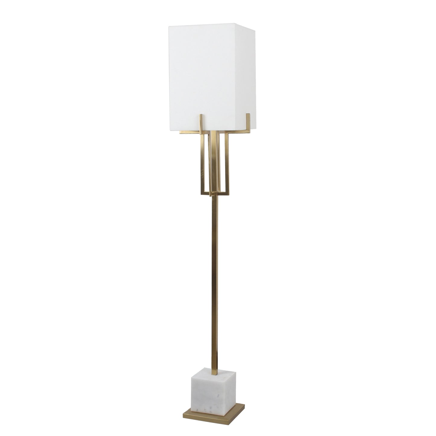 Floor Lamp With White Marble Base - Gold