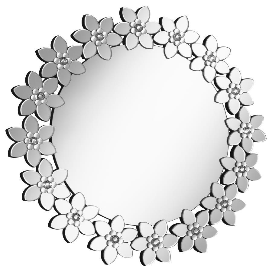 Cordelia - Accent Mirror With Floral Frame - Pearl Silver